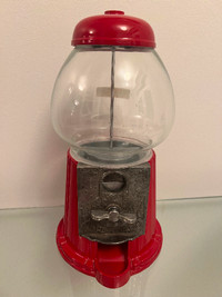 Vintage 1985 Carousel  Red BubbleGum Machine Cast Metal Glass