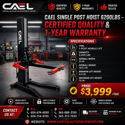 CAEL Certified Single Post 6200lbs Movable Hoist Unbeatable Prices & 1-Year Warranty Upgrade your sh...