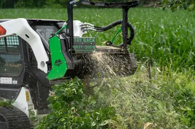 Clear brush and trees with your skid steer and mulcher head. This mulcher will run on flow rates as...