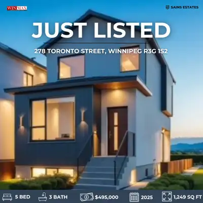 278 Toronto Street, Winnipeg | R3G 1S2 $495,000 1,249 SQ FT ️ 5 BED 3 BATH MLS® Number: 202514004 ht...