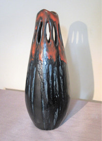 Tall Vintage Midcentury Art Vase Drip Glaze, Quebec Canada