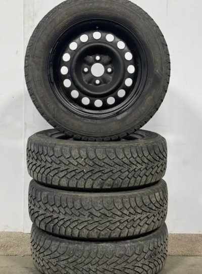 Honda Fit 4x100 steel rims wheels with Goodyear winter ice snow tires 10/32 or 80% tread fits all Ho...