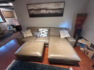 3 seater Leather sofa with Lounge chair and Ottoman, View more