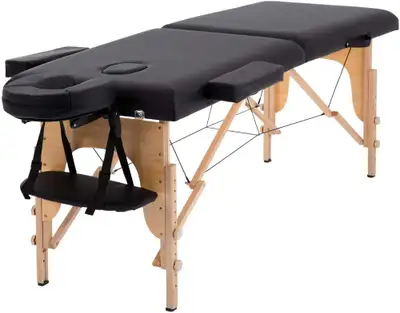 NEW BLACK 2 SECTION FOLDING WOOD MASSAGE TABLE MTT2, View more