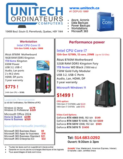 Custom i5, i7 Pc's, our grand total prices are less expensive than buying online! Commercial worksta...
