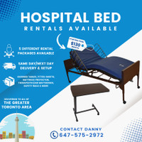 FOR RENT:Hospital Bed, Therapeutic/Air Mattresses, Overbed table