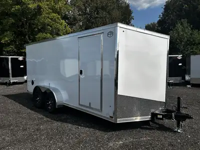 *** INCLUDES FREIGHT & PDI Just Add Taxes 7 X 16 V-Nose Tandem Axle Enclosed Cargo Trailer With Rear...
