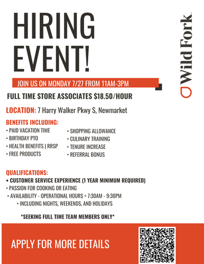 Hiring Event! July 27 - Wild Fork Canada, View more