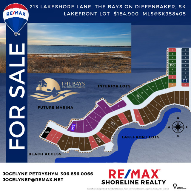 Lakefront Lot! 213 Lakeshore Lane, The Bays on Diefenbaker, SK in Land for Sale in Moose Jaw