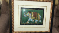ART ELEPHANT PAINTED ON FABRIC PROFESSIONALLY FRAMED. Collectibl