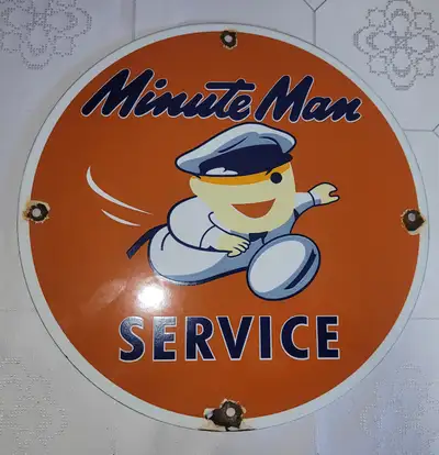 Porcelian Minute Man Service sign - Alberta L.P. - Oil Buckles, View more