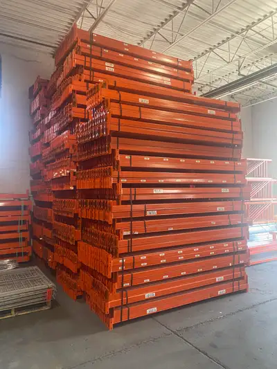 We have a huge inventory of used 8' x 3" redirack industrial warehouse rack beams available availabl...