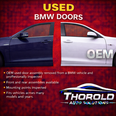 OEM used door assembly removed from a BMW vehicle and professionally inspected. Front and rear assem...