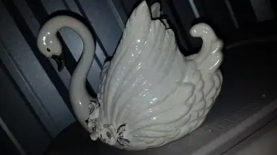 1960's Vintage Porcelain Swan Figurine Vase, View more