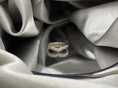 18KT White Gold 9 Diamonds Wishbone Ring $875, View more