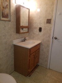 Bathroom Vanity Sink Faucet Mirror Wood Grain Pattern Mint $155