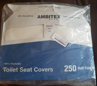250 Portable 100% Flushable Toilet Seat Covers, NEW in bag.