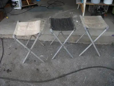 Three vintage heavy duty Folding Camp Stools, View more