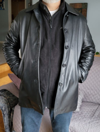Manteau de cuir noir avec doublure amovible