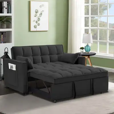 New Velvet Loveseat Sofa Couch – Gray & Black Modern Design, View more