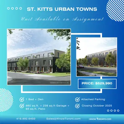 Assignment Opportunity in St. Catharines! 1 Bed + Den Urban Town at St. Kitts | $629,990 Discover sm...