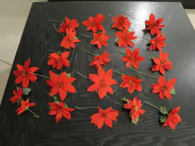 20 Red Poinsettia's for a Christmas tree or floral arrangement, View more