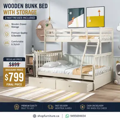 Wooden Bunk Bed with Storage, View more