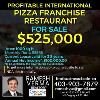 PL310 Papa Johns Pizza PL324 Profitable Franchise Pizza Store for Sale in Okotoks PL327 Dickey’s BBQ...