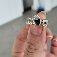 Custom made Sapphire 14K white gold Irish Claddagh wedding ring