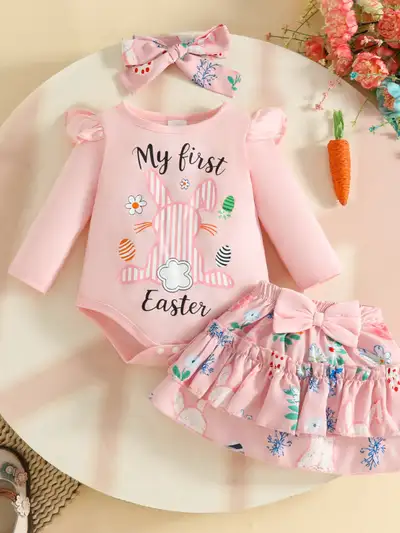 Children's Easter Bunny Long Sleeve Bodysuit and Pants, View more