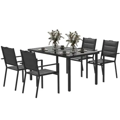5 Piece Outdoor Dining Set w/ 4 Stackable Chairs, Rectangle Tabl, View more