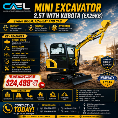 NEW CAEL Excavator 2.5 Ton Kubota Engine certified &Warranty 24,499 Certified • Warranty • Financing...