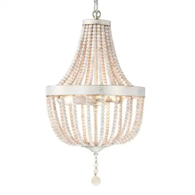 New Wood Beaded Chandelier White Boho Chandelier... ID# 22608, View more