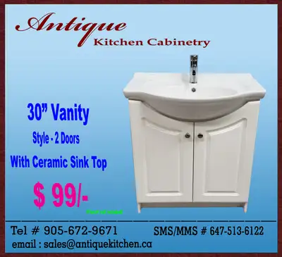 $99=30” Bathroom Vanity with Belly Ceramic Sink for SALE, View more