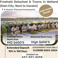 Brand New Homes in Welland (Niagara) Closing 2023-24
