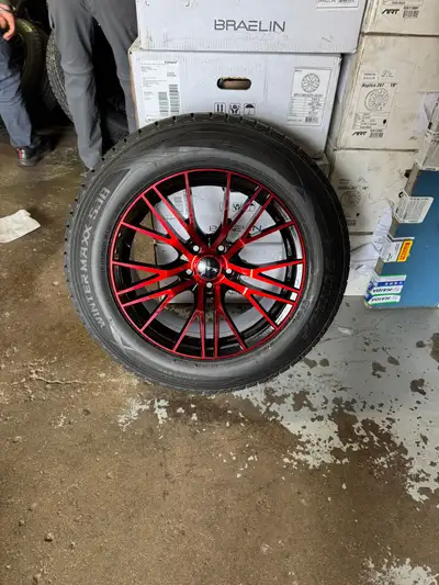 4 New 18 RTX Vertex Black/Red Wheels w/ 245/60R18 Dunlop GrandTrek Winter Tires 5 x 114.3 **Wheel Sp...
