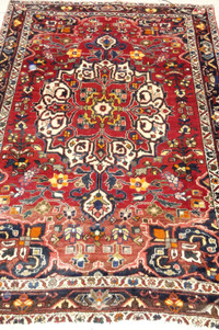 Handmade Wool Vintage Persian Rug.5 x 7 ft,red,beige,yellow