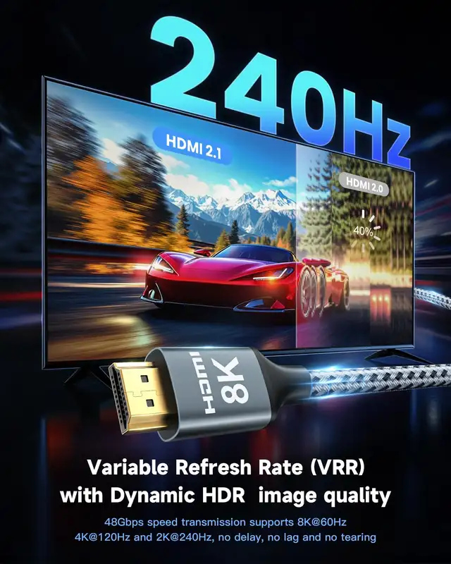 8K HDMI Cable 18 FT, ARISKEEN 48Gbps High Speed HDMI 2.1 Cable in General Electronics in Markham / York Region - Image 5