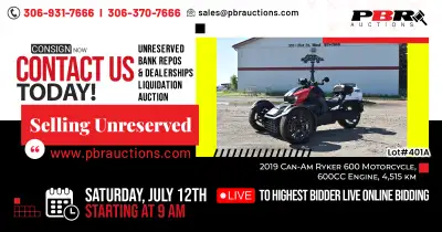 Unreserved Bank Repos & Dealerships Liquidation Auction Saturday, July 12th, 2025 - Starting at 9am...