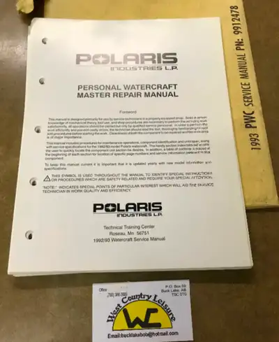 Bk. POLARIS 1992/3 SL 650, 1993 750 PWC SHOP MANUAL 9912478 E1/B, View more