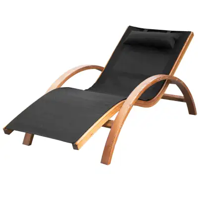 Outdoor Wood Chaise Lounge Chair Recliner Patio Camping with Hea, View more
