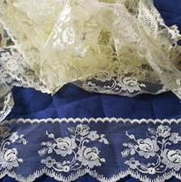 Lace ribbon, light yellow, 2.5 inches wide, 7 yards available