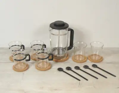 Vintage Bodum 12 Piece Bistro Coffee Set French Press Mugs Cream, View more