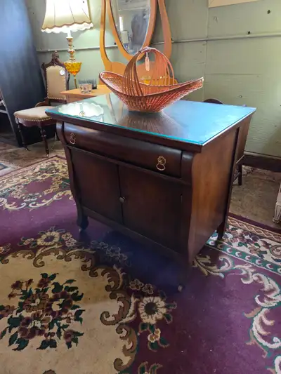 Antique Cabinet with Custom Cut Glass Top, View more