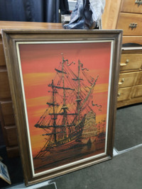 LARGE SHIP PAINTING  ANTIQUE