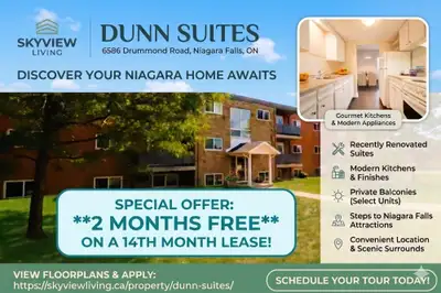 DUNN SUITES - 6586 DRUMMOND ROAD, NIAGARA FALLS, ON. BUDGET-FRIENDLY SUMMER PROMOTIONAL RATES, Choos...