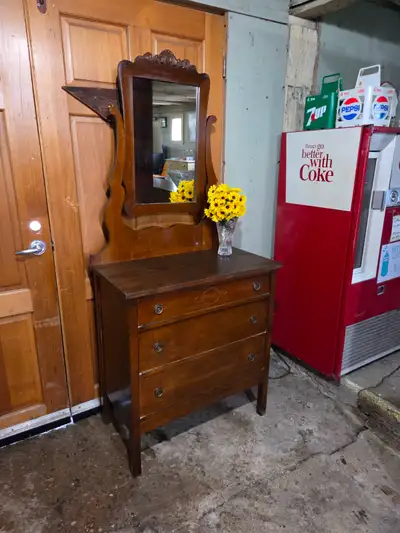 Antique Solid Wood Dresser with Mirror, View more