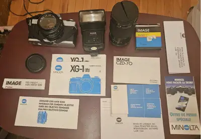 (UNTESTED) Minolta XG-1 35mm SLR Film Camera Bundle w/ 80-200mm, View more