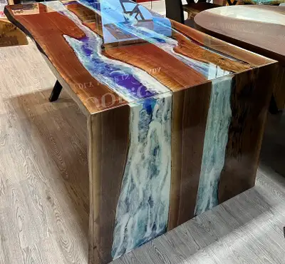 Desks and tables with live edges and epoxy river, View more