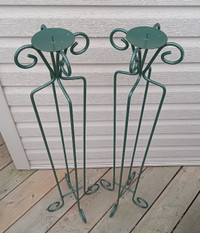 Set of 2 Floor Candle Holder Stands Cast Metal Indoor/Outdoor